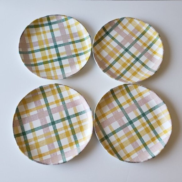 NWT - (set of 4) Plaid Melamine Dinner Plates - Picture 1 of 6